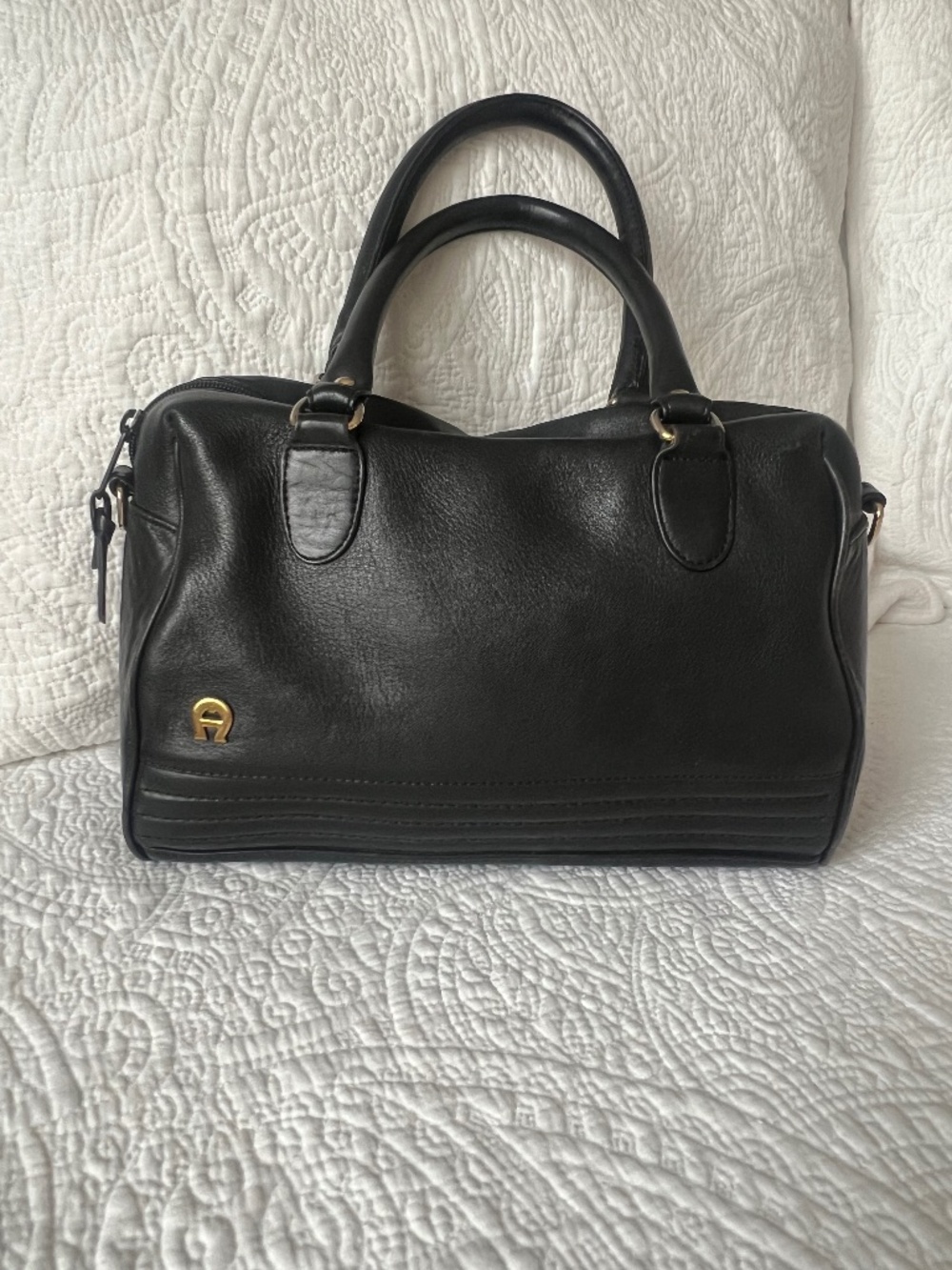 Etienne Aigner Black Leather Top Handle Satchel Handbag